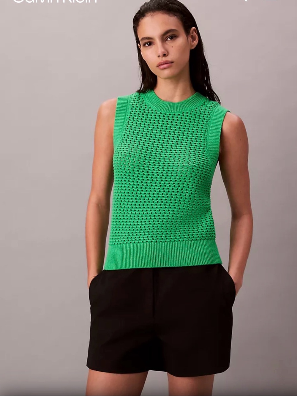 J. Crew Green Crochet Sleeveless Knit Top